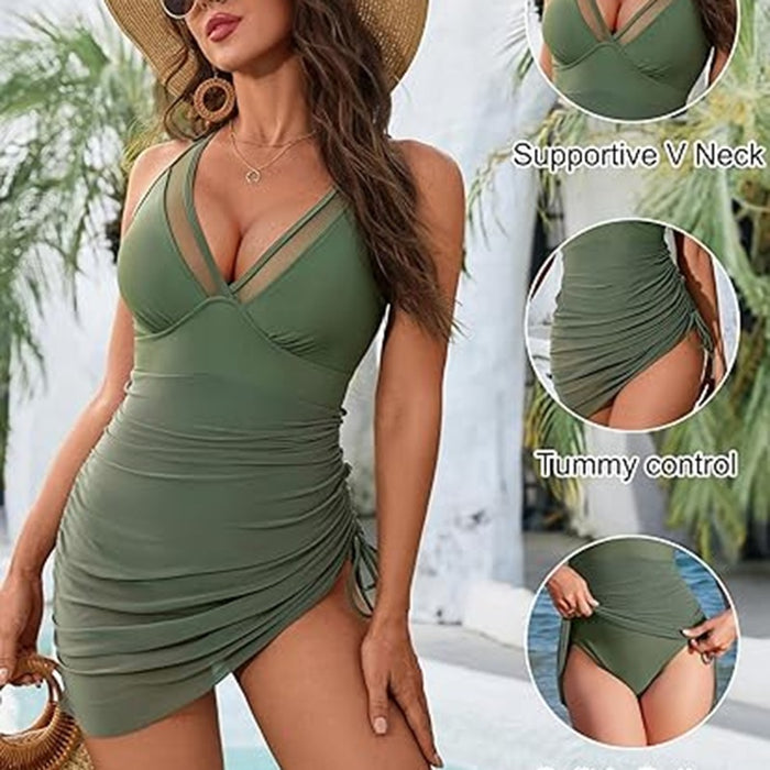 Swimsuit With Mesh Sheer Sarong Wrap