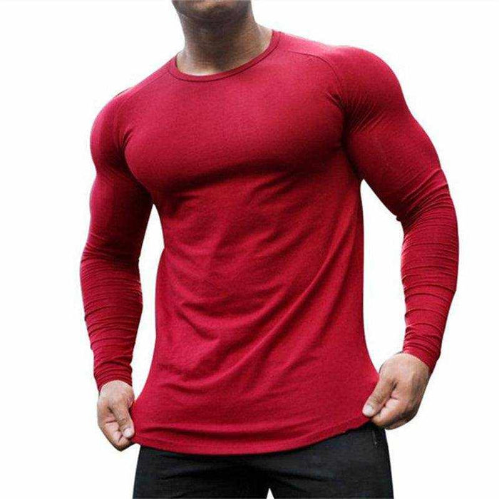 Men's slim fit casual long sleeve quick dry gym workout t-shirt with round neck