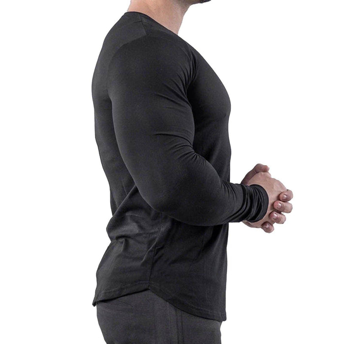 Men Tight Top Elastic Quick Drying Cotton Blend Long Sleeve T Shirt for Fitness Running Black XXL - Magellan Fashion Shop