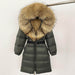 Women's Long Cinched Hoodie Real Fox Collar Fur Down Jacket Coat - Magellan Fashion Shop
