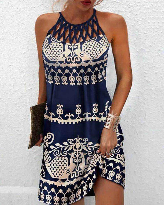 Fashion Print Dress Casual Halterneck Dresses For Women Summer Clothes - Magellan Fashion Shop