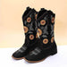 Cowboy Boots Women Sunflower Embroidery Shoes Low Heel Western Boot - Magellan Fashion Shop