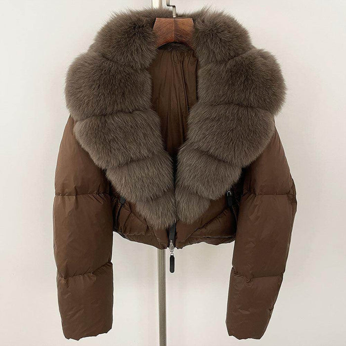 Fox Fur Collar Thick Short Down Jacket Coat - Magellan Fashion Shop
