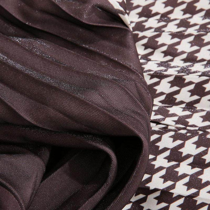 Simple Houndstooth Solid Color Stitching Contrast Color Pleated Skirt - Magellan Fashion Shop