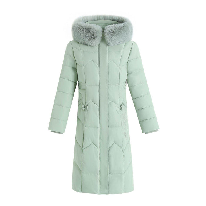Winter Long Coat With Thickened Fur Collar Straight Slim Cotton-padded Jacket Women - Magellan Fashion Shop