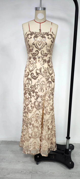 Off-neck Sequined Floor-length Evening Elegant Slit Banquet Party Dress - Magellan Fashion Shop