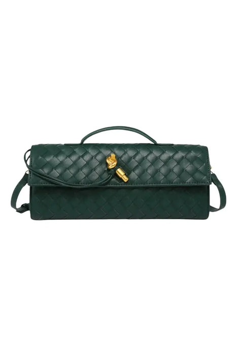 Handwoven Leather Clutch with Gold-Tone Detail
