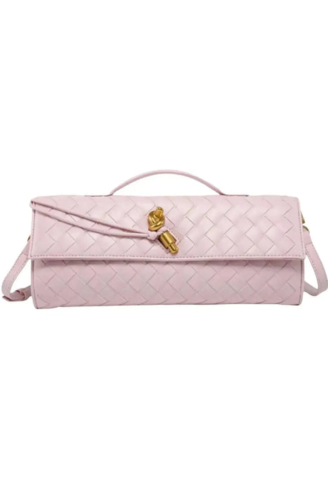 Handwoven Leather Clutch with Gold-Tone Detail