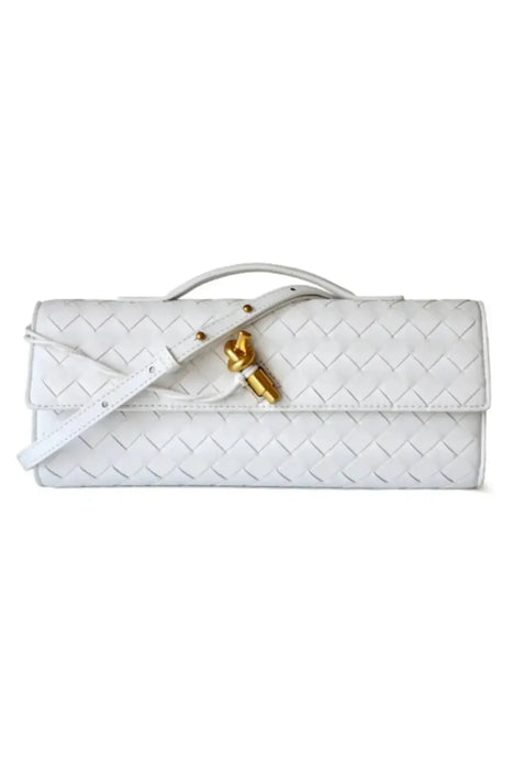 Handwoven Leather Clutch with Gold-Tone Detail