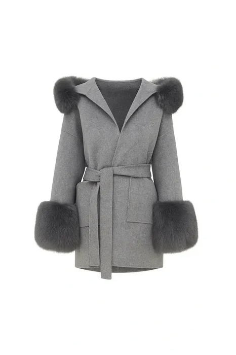 Luxurious fake fur coat with hood